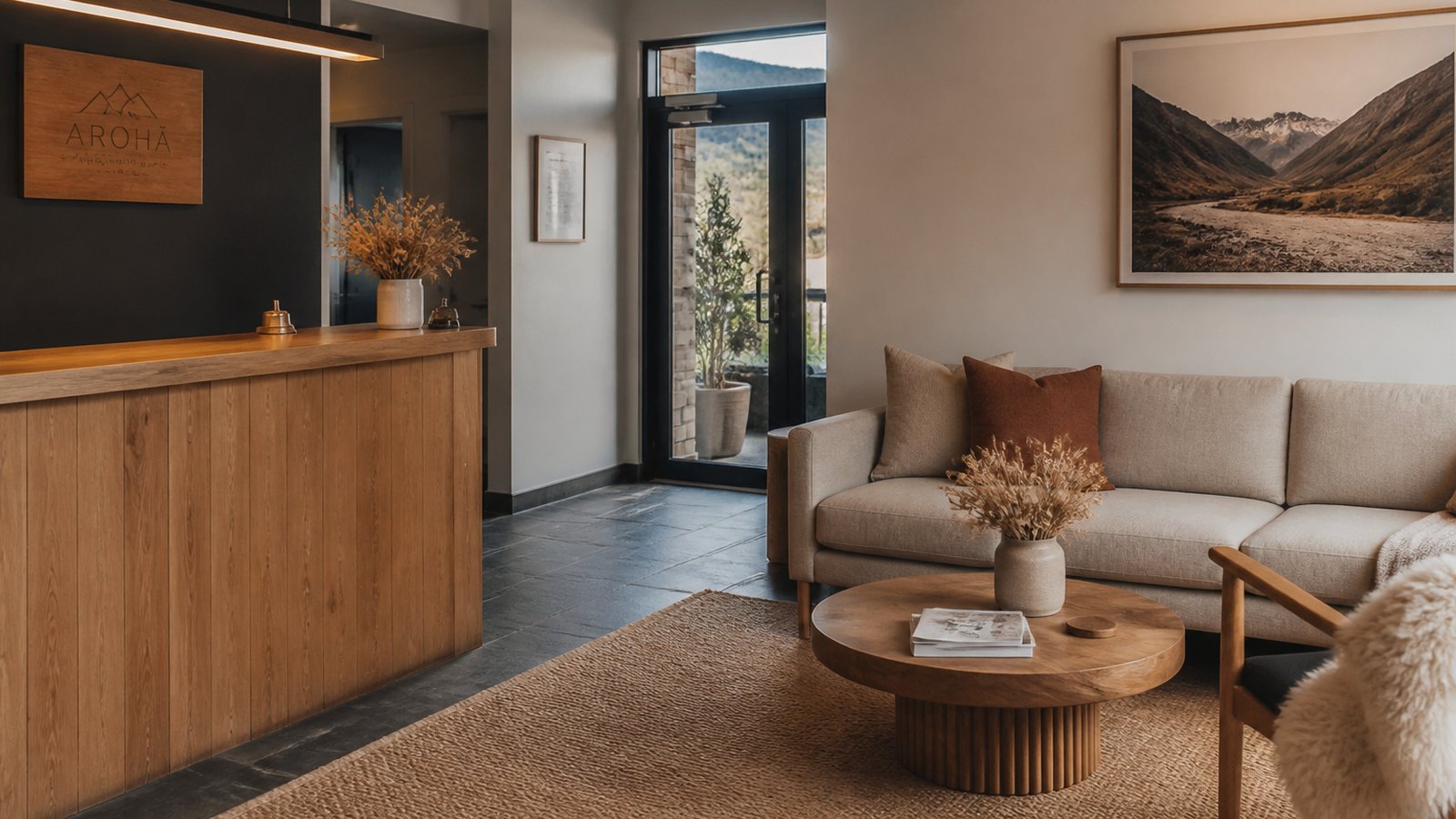 Happylume lobby sitting room with timber and cream interiors